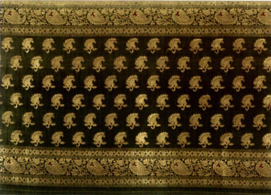 Banarasi silk sari fabric woven with rows of gold elephants