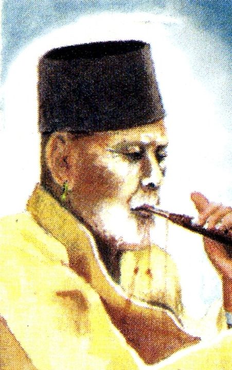 Ustad Bismillah Khan playing the shehnai on a 2008 Indian postage stamp