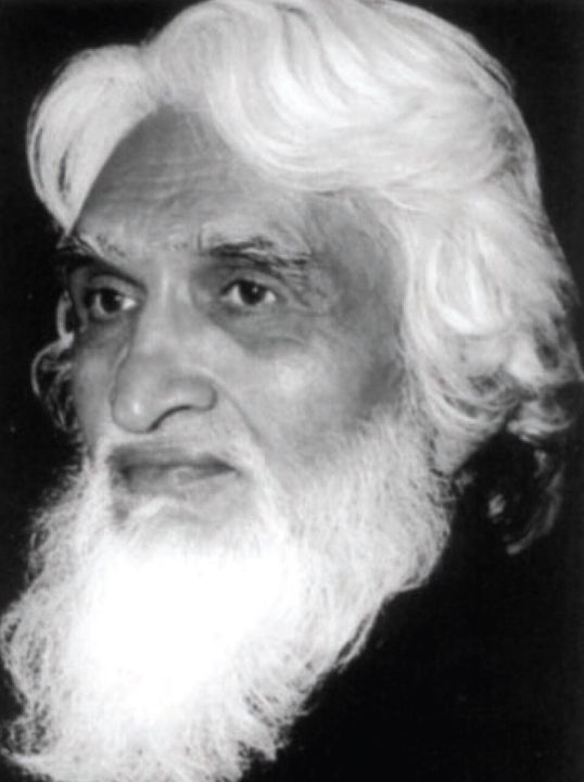 Black-and-white portrait of M. F. Husain
