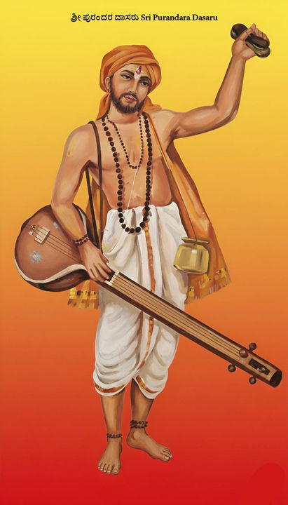 Traditional painting of Purandara Dasa with tambura