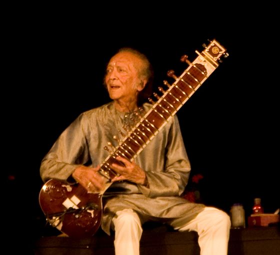 Pandit Ravi Shankar playing the sitar in concert, 2009